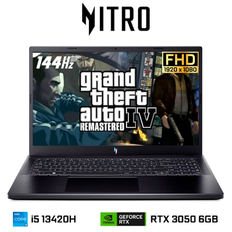 ACER - ACER NITRO V 15 I5 13420H 16RAM DDR5 512SSD RTX3050 6GB 15.6FHD 144HZ OBSIDIAN BLACK