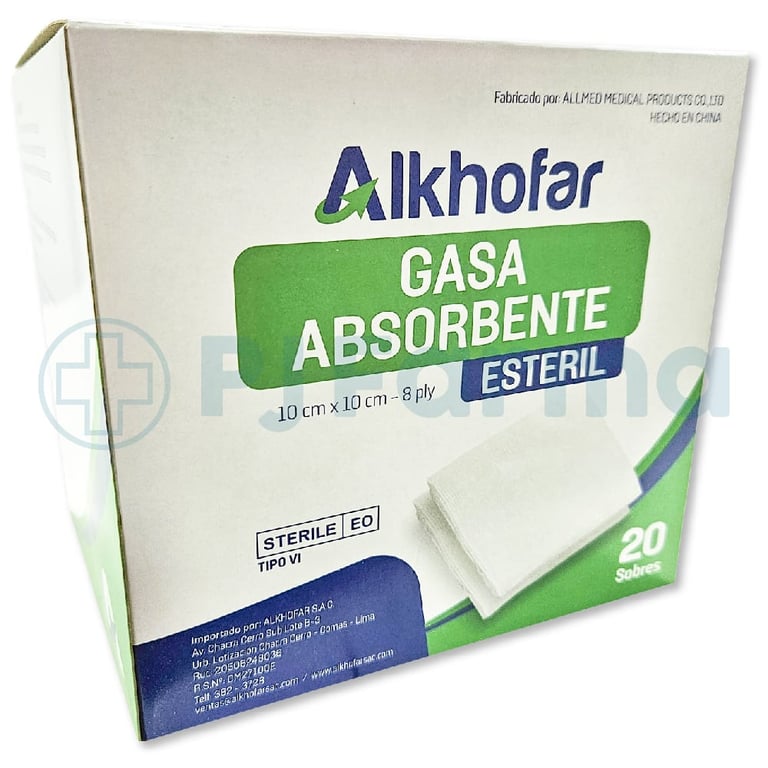 GASA ESTERIL 10 X 10 CM (POR 05 UNIDADES) - ALKHOFAR - CAJA POR 20 ...