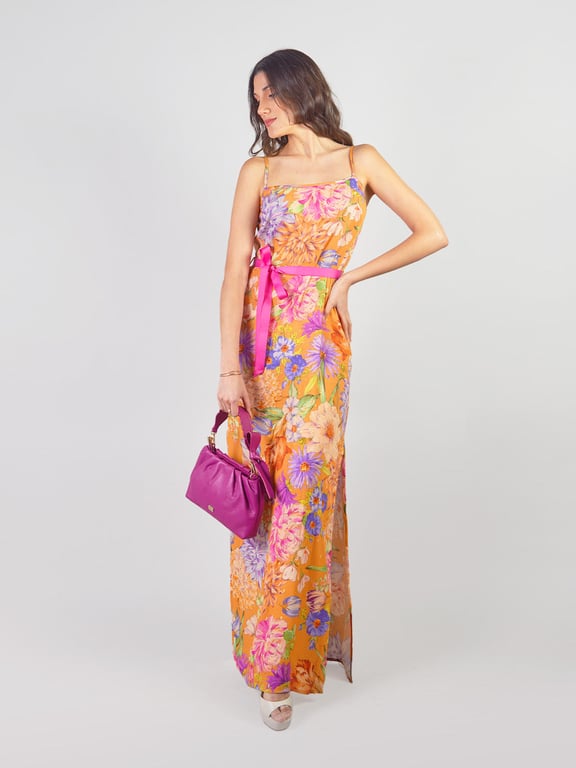 Mirabelle Un Hombro Gasa Vestido Con Tirante Flores Azul Pizarra Tallas Grandes