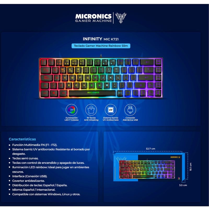Teclado Gamer Semi Mecánico Micronics Infinity Luces Led Rgb MICRONICS ...