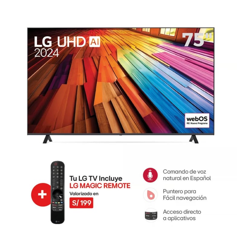 LG - Televisor LG 75 Pulg Led Ultra HD 4K Thinq Ai 75UT8050PSB 2024