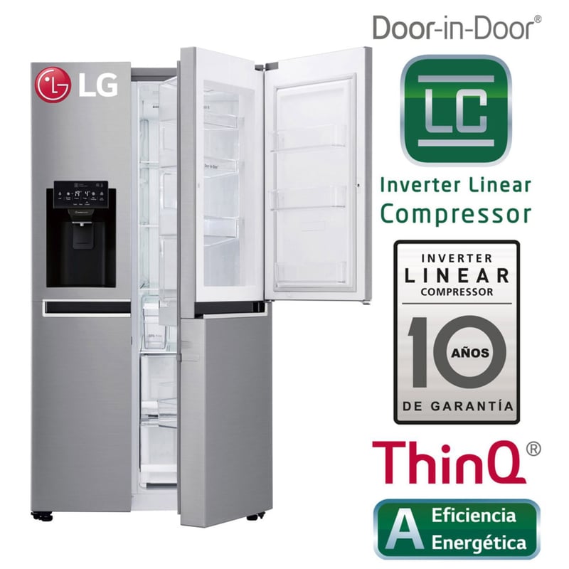 LG - Refrigeradora 601 LT SBS LG con Puerta Mágica GS65SDPN Plateada