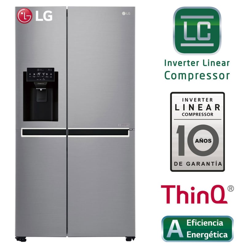 LG - Refrigeradora 601 LT SBS LG con Conectividad Wi-Fi GS65SPPN Plateada