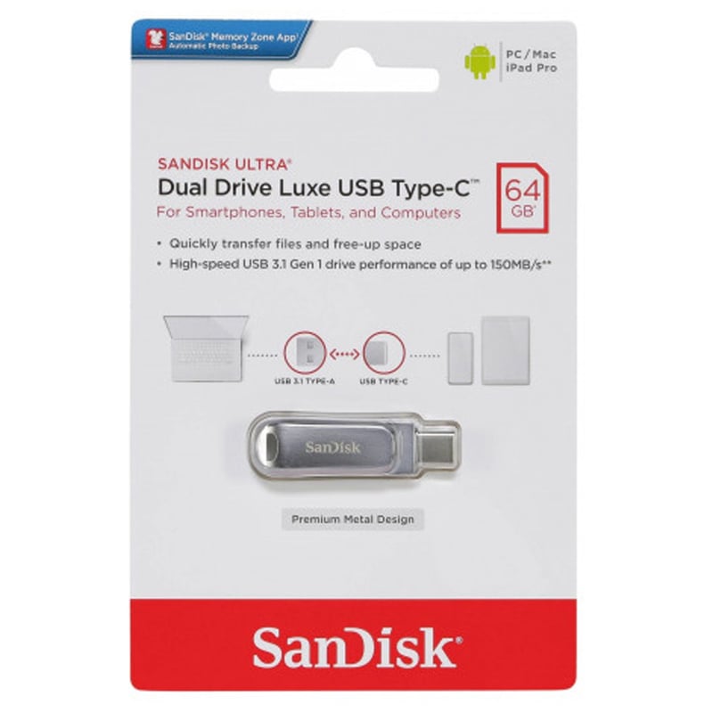 SANDISK - Memoria USB SanDisk Ultra Dual Drive Luxe 64GB USB 3.1 Tipo-C