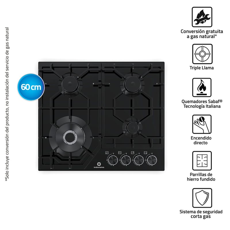 INDURAMA - Encimera A Gas 4 Hornillas