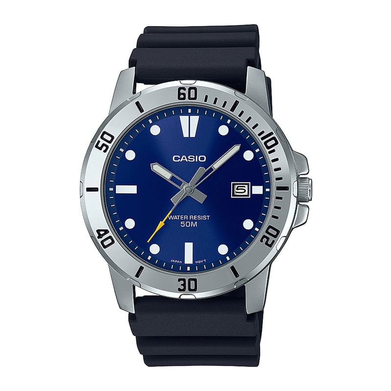Casio MTP-VD02D-2E – Orologio Uomo Analogico Al Quarzo, Cassa Acciaio 41mm, Quadrante Blu, Cinturino Metallico, Data E Resistenza 30m - 6