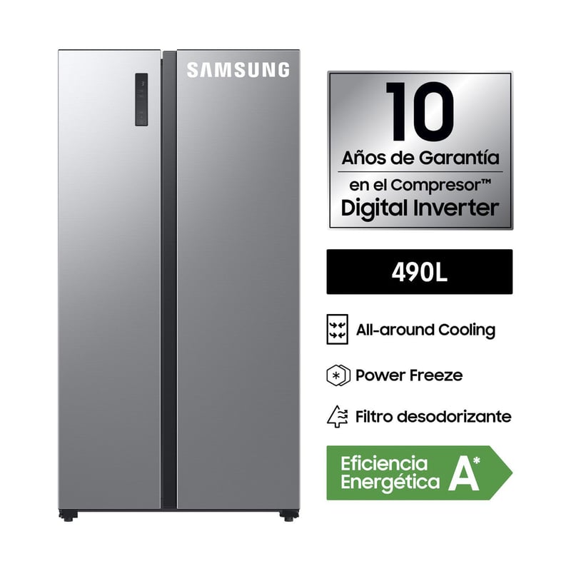 SAMSUNG - Refrigeradora Samsung Side by Side Gris 490Lt RS52B3000M9