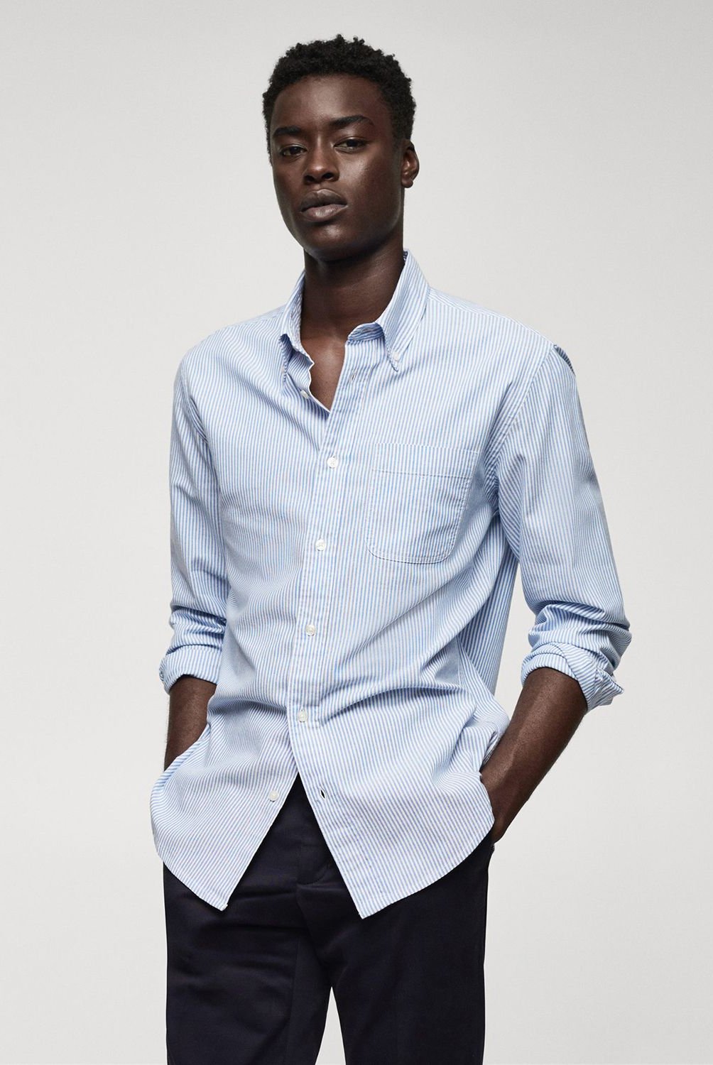 Camisa Ajustada De Manga Larga Para Hombre Con