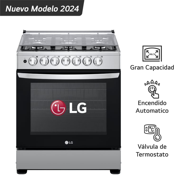 LG - Cocina A Gas Lrgz5253s 6 Hornillas Gran Capacidad Acero Inoxidable Lg