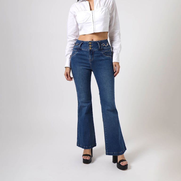 Jeans Femme Mossimo Flare - Taille 8, Coupe Ample Aux Hanches, Délavage Moyen, Coton