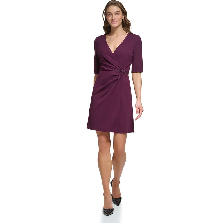 Vestido DKNY Para Mujer - Cuello Alto, Manga Corta Y Silueta Trapezoidal, Ideal Para Looks Elegantes