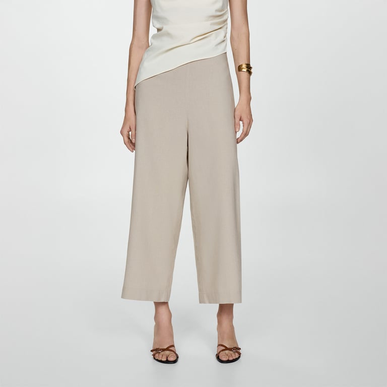 Pantalon Droit Mango En Coton Beige - Taille 36 (S) - Occasion Bon état