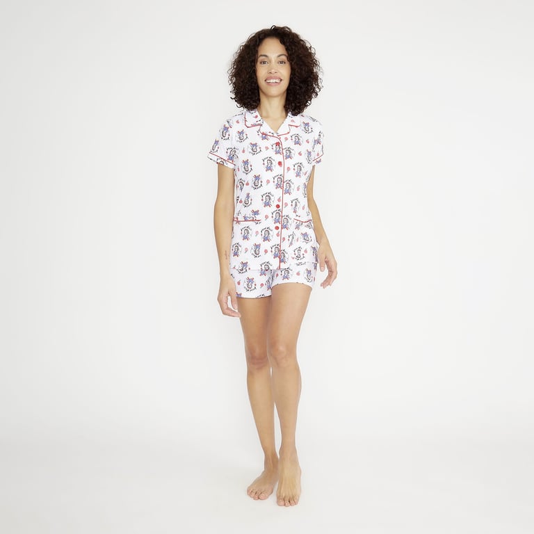 Conjunto De Pijama Para Mujer, Algodón Con Cuello En V, Pantalones Cortos De Manga Corta, PJ