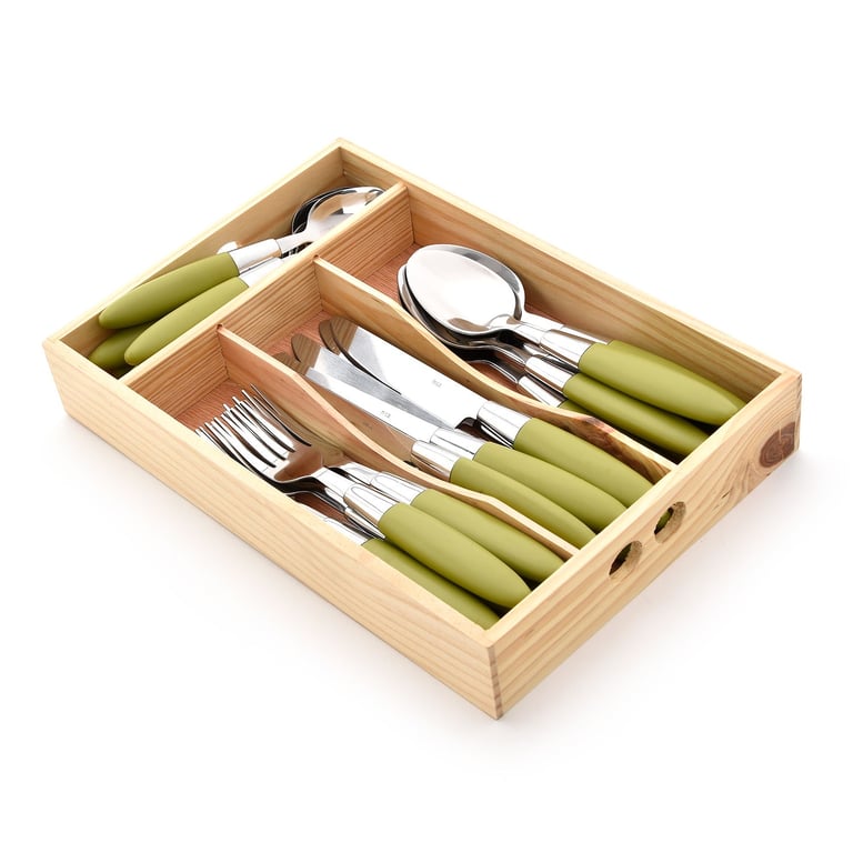 Juego de Cubiertos 24 Piezas + Bandeja Madera