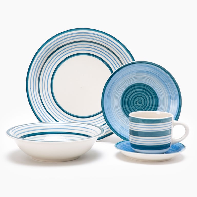 Juego De Vajillas Gris C/ Blanco 16 Piezas Cerámica