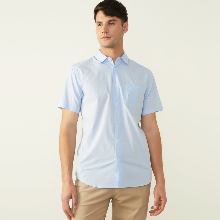 Camisa De Algodón De Hombre De Corte Regular De Rayas En Color Azul Y