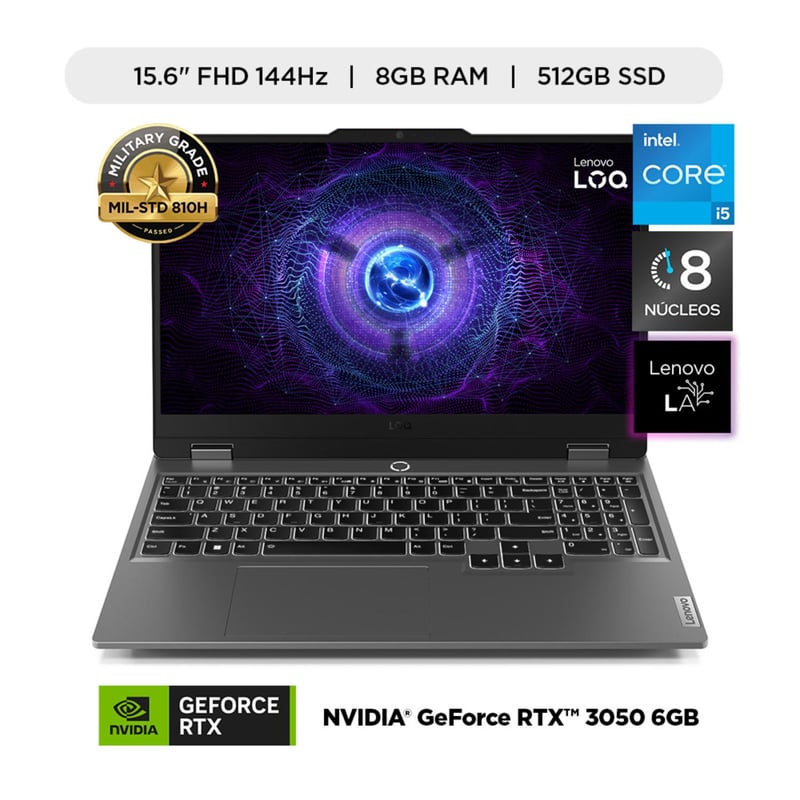 LENOVO - Gamer Lenovo Intel® Core i5 RTX3050 8GB 512GB SSD LOQ 12° Gen 15.6" FHD 144hz