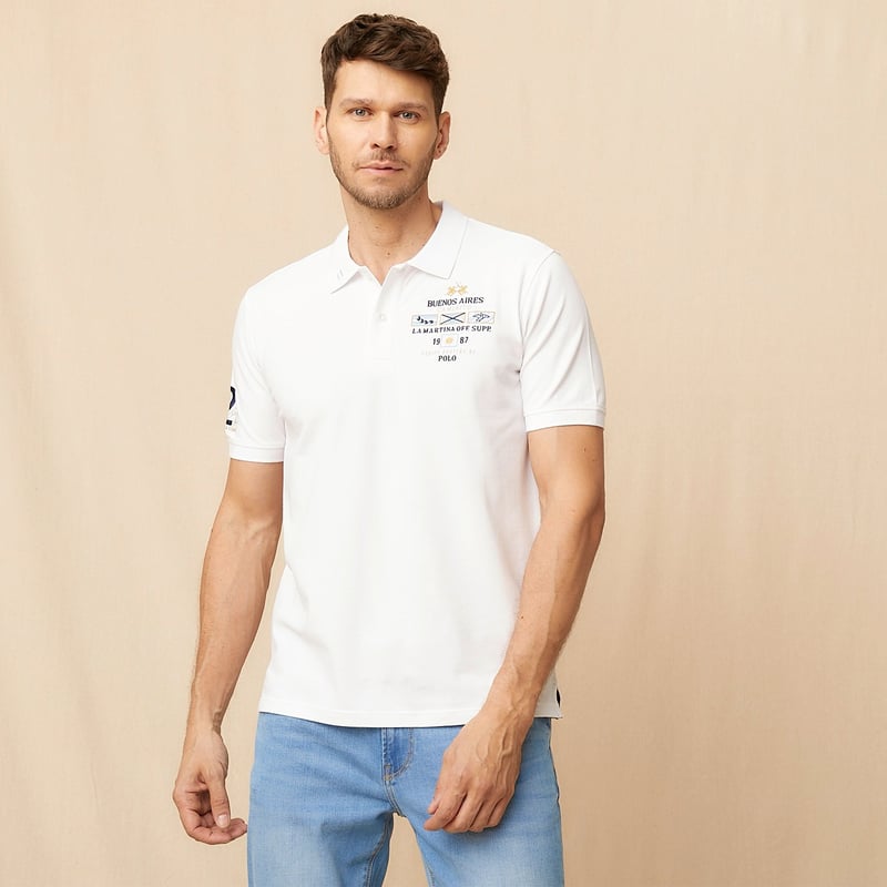 Polo La Martina Manga Corta Para Hombre Algodón 100%, Corte Regular,  Blanco