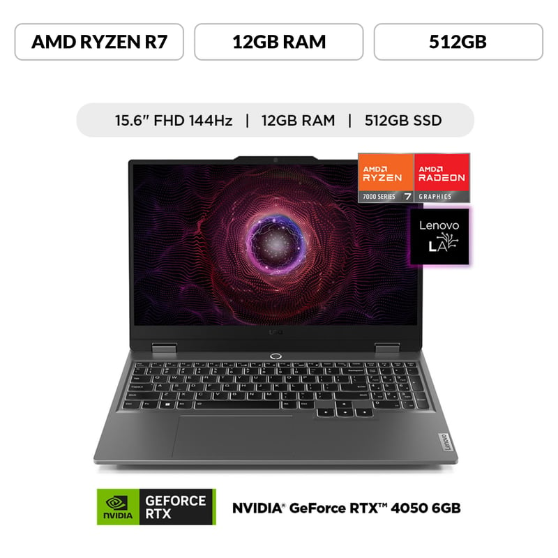 LENOVO - Laptop Lenovo Loq, AMD Ryzen 7 7435HS , 12GB ram,  512GB ssd, Nvidia rtx 4050 6GB, 15.6" Fhd