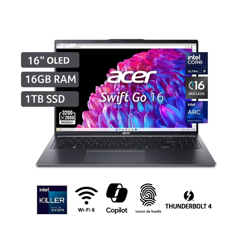 ACER - Laptop Acer Core Ultra 9 185h 16gb 1tb Ssd Swift Go 16 16"