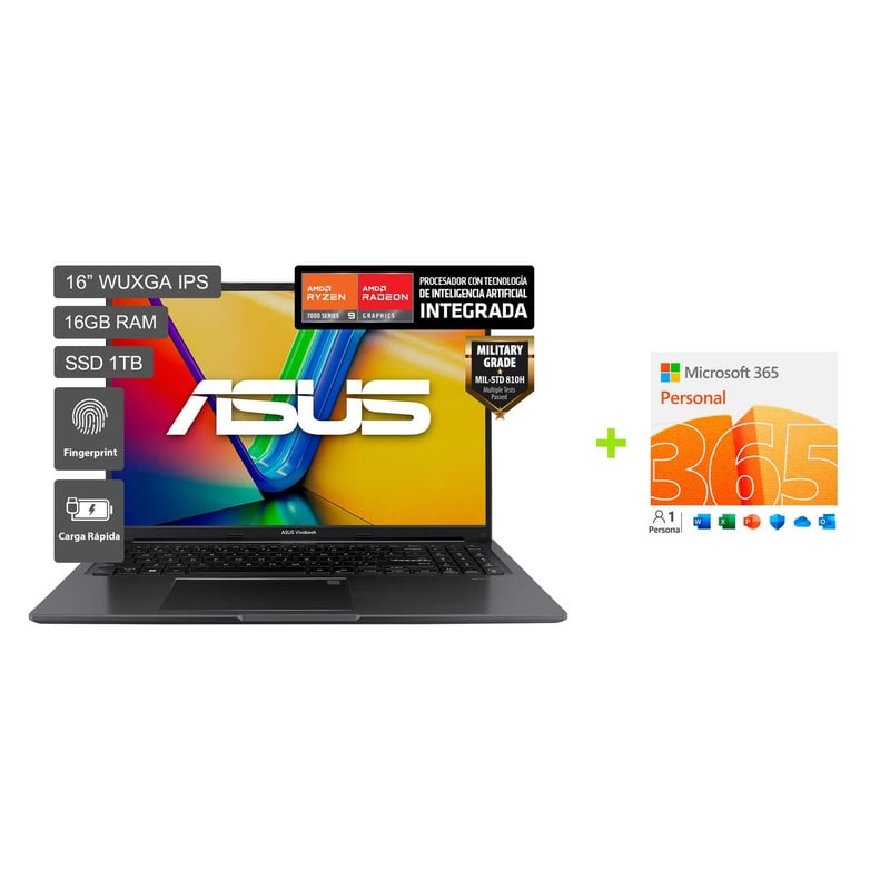 MICROSOFT - Laptop Asus Amd Ryzen 9 16gb 1tb Ssd Serie 7940hs Vivobook 16 16" + Microsoft 365