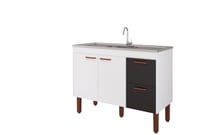 Balcão Cozinha Slim 114cm Branco/Preto Mgm