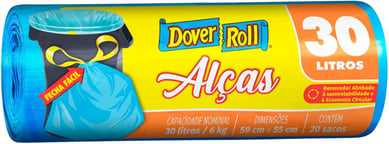 SacodeLixoSuper Forte com Alas 30 Litros com 20 Unidades 59x55cm Azul Dover-Roll