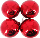Conjunto 4 Bolas de Natal Brilhantes 9cm Vermelho