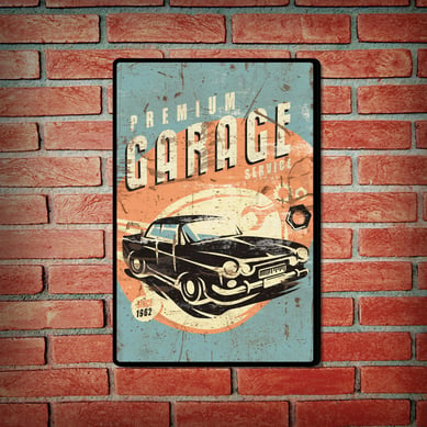 Placa Decorativa Premium Garage 29x19cm Azul