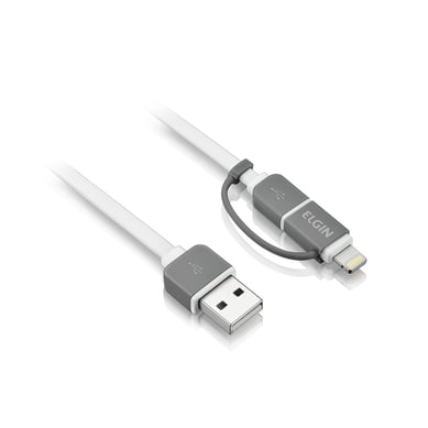 Cabo 2 em 1 MFI e Micro USB Flat 10cm Branco Elgin