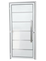 Porta Lambri Vidro e Friso Alumínio Branco Direita 210x90x4,6cm Premium
