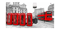 Quadro Impressão Digital Londres Ônibus 55x110cm Vermelho e Cinza