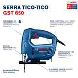 Serra Tico-Tico GST 650 450W 220V 1 Lâmina e Chave Bosch