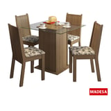 Conjunto de Jantar Magda 75x90x90cm Mesa e 4 Cadeiras MDP e MDF Rustic e Floral Bege Marrom