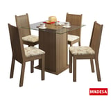 Conjunto de Jantar Magda 75x90x90cm Mesa e 4 Cadeiras MDP e MDF Rustic e Lírio Bege