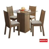 Conjunto de Jantar Magda 75x90x90cm Mesa e 4 Cadeiras MDP e MDF Rustic e Pérola