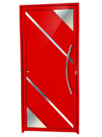 Porta Lambri Vidro e Friso Alumínio Vermelho Direita 210x100x4,6cm Oasis