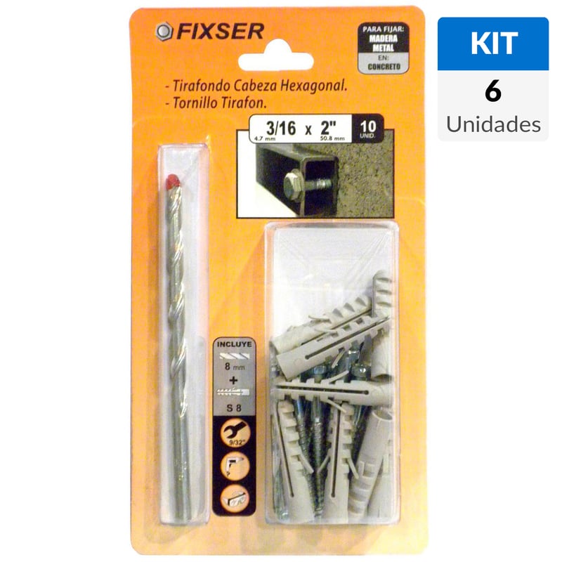 FIXSER - Tornillo Tirafondo Cabeza Phillips Metal 2-1/2 " 1/4 " 6 Unidades