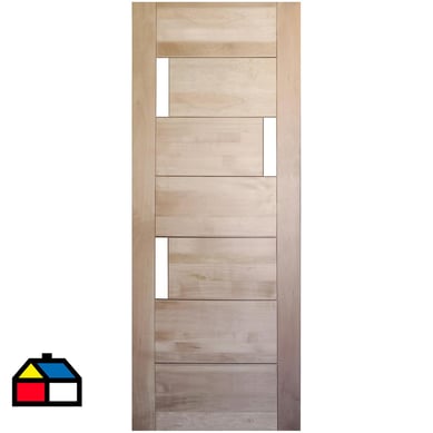 Puerta Lenga Mantova 70x210 C/7Paneles, C/Vidrios, S/Perf, Moderna