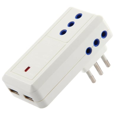 Adaptador triple con 2 USB blanco