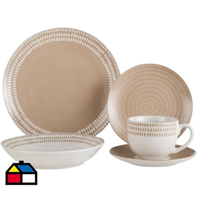 Juego de Loza 30 Piezas Porcelana Gotas Beige