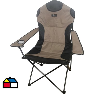 Silla Camping con Portavasos 64x109x55 cm Beige/ Negro
