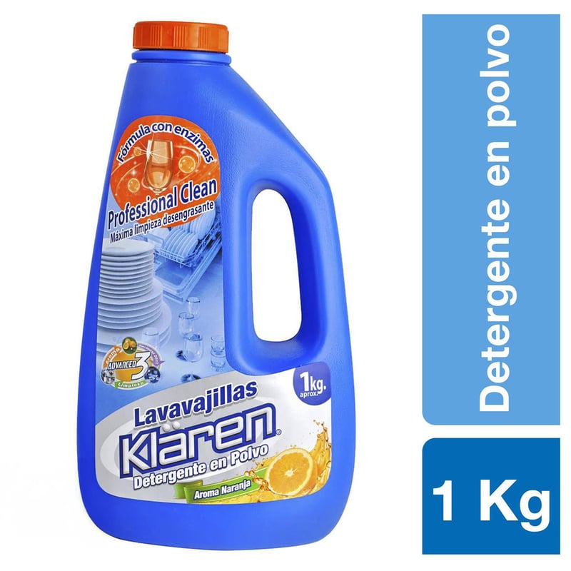 KLAREN - Detergente en polvo para lavavajilla 1 kg botella