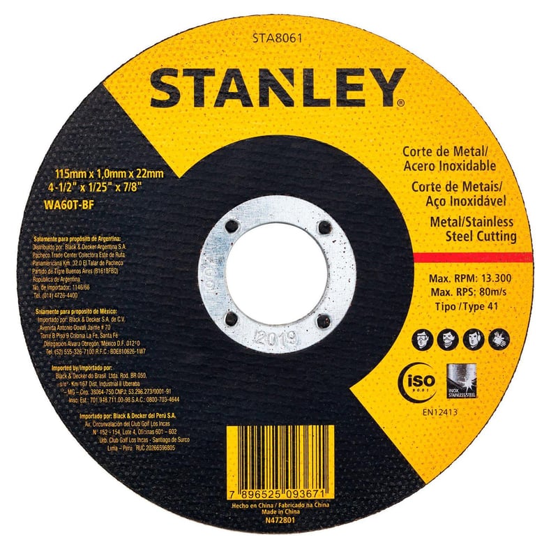 STANLEY - Disco de corte 4,5" grano abrasivo