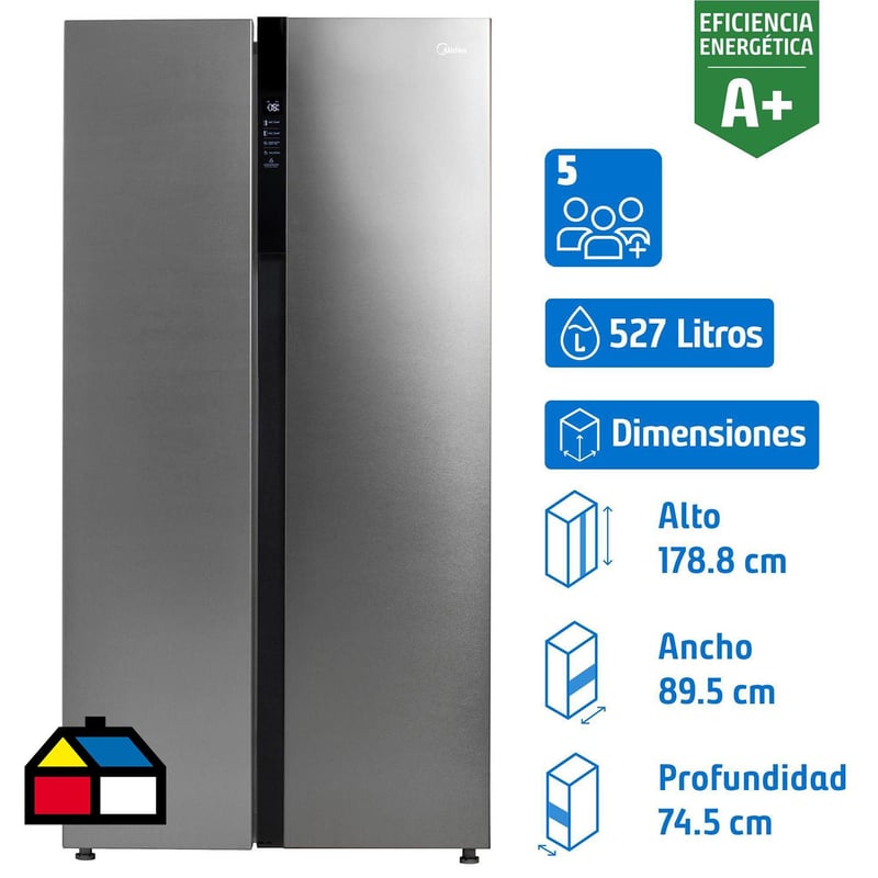 MIDEA - Refrigerador side by side 527 litros gris