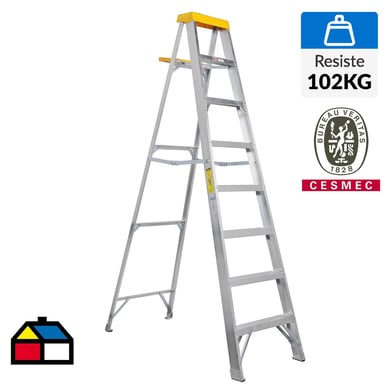 Escalera tijera aluminio 7 peldaos Alto 2.48m Resistencia 102Kg