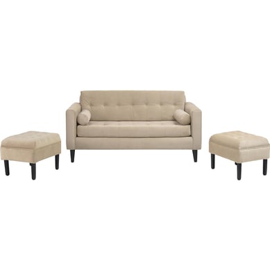 Sof 3 cuerpos + 2 pouf beige