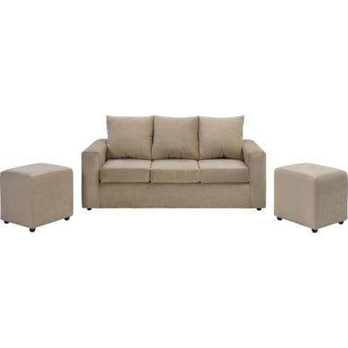 Sof 3 cuerpos + 2 pouf beige