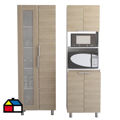 Set mueble microondas+despensa oak/blanco