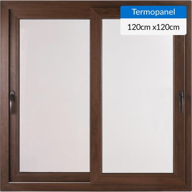 Ventana corredera 120x120 cm termopanel PVC nogal